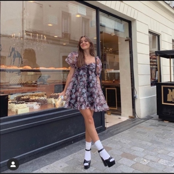 For Love & Lemons Faye Mini Dress Babydoll Multicolored Size Medium - Picture 14 of 14